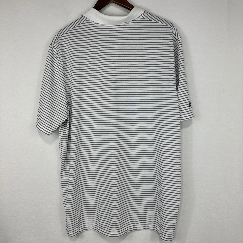 Adidas Polo Shirt Mens XL  White Striped Short Sleeve Golf Climacool Stripe Logo
